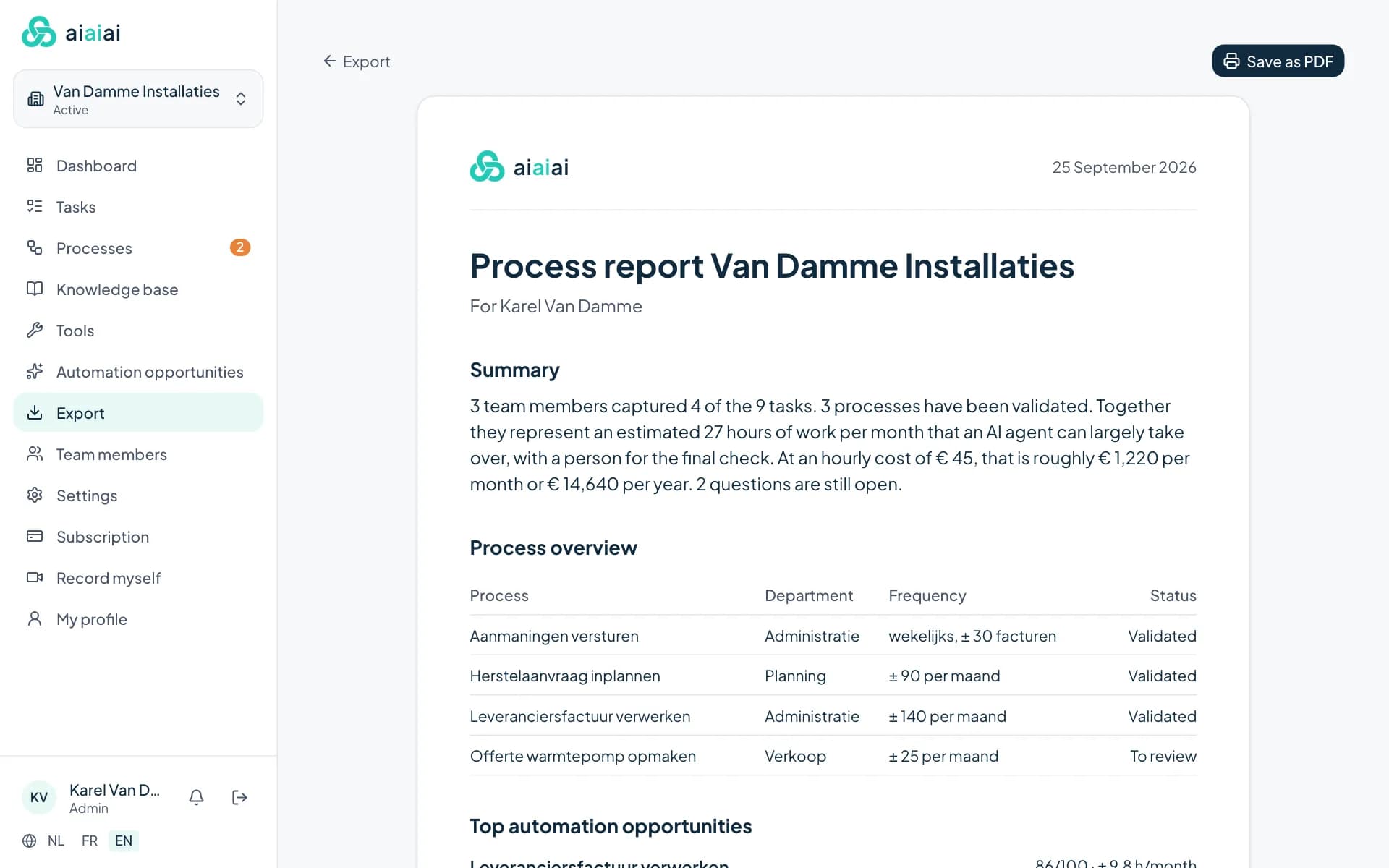 Report and export
