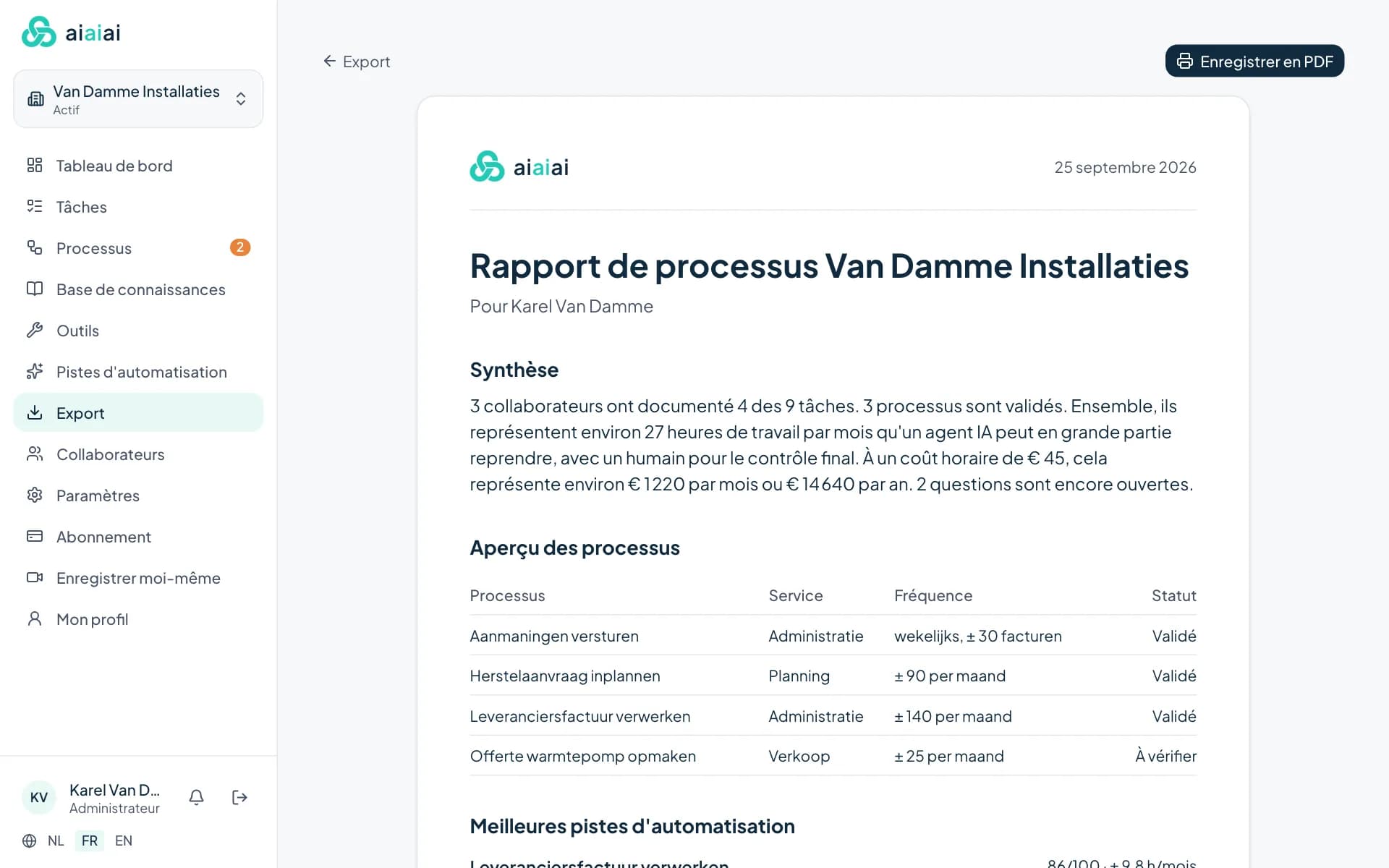 Rapport et export
